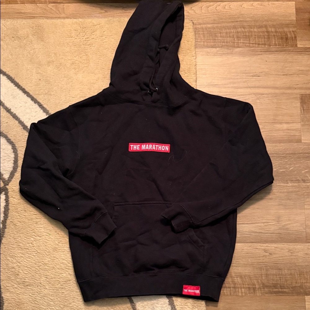 The Marathon Black Hoodie - Men's Pullover Sweatshirt size small